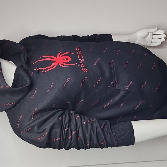 SPYDER BLACK SWEATSHIRT WITH HOODIE, THE LOGO IS RED, LARGE SIZE - Picture 2 of 9